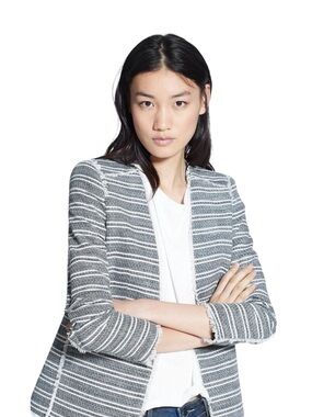 🤩Mango Navy White Structured Tweed Style Blazer Jacket☄️